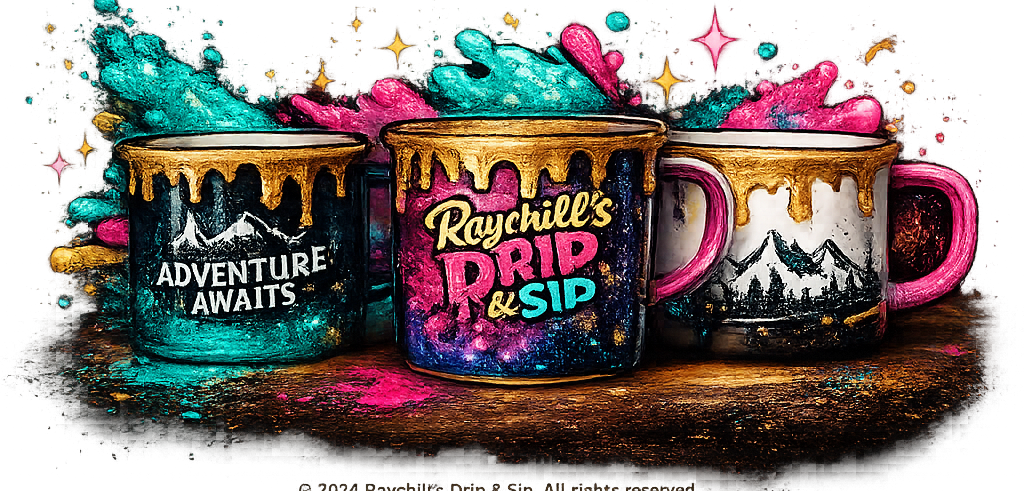 Colorful custom enamel cup examples with paint splashes